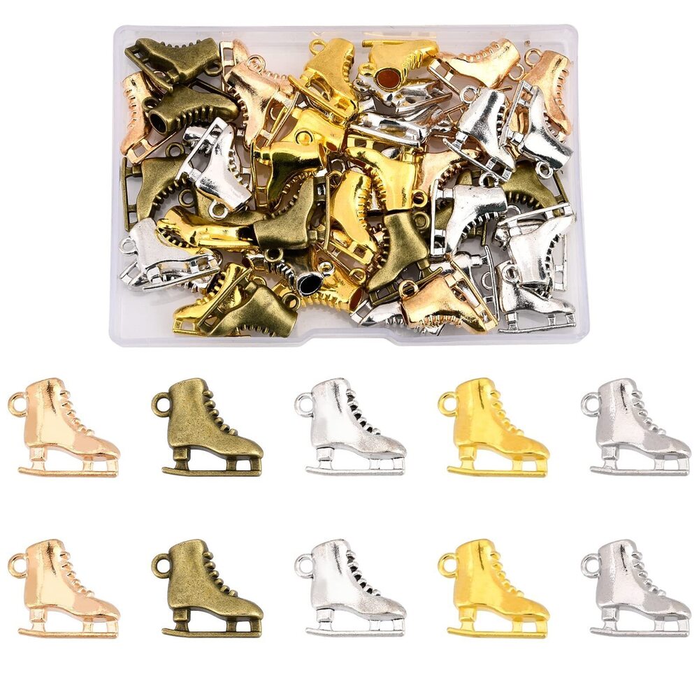 7149 50Pcs 5 Colors Ice Skates Charms Skating Shoes Pendants Tibetan Alloy
